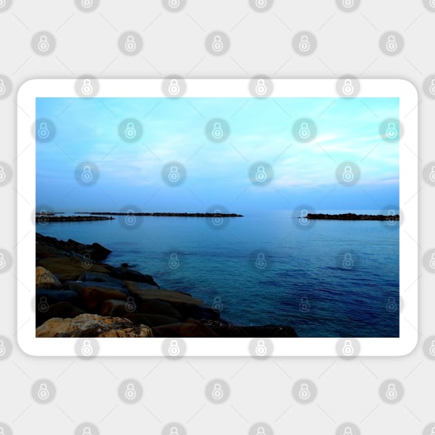 Deep blue Adriatic sea with a coast full of massive rocks Sticker by KristinaDrozd